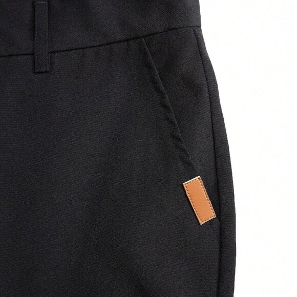 Black Casual Mens Solid Slant Pocket Suit Pants - Picture 3 of 4
